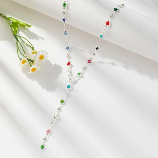 Collier Vintage à pampilles longues en strass coloré pour femmes, breloque Sexy, clavicule, chaîne de couleur or, bijoux cadeaux de fête