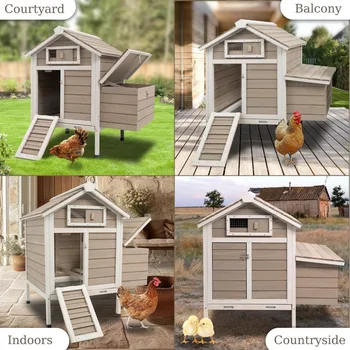 Outdoor Chicken Coop with Removable Trays, Wooden Rabbit Hutch and Poultry Cage featuring Nesting Box, Suitable for Indoor Hen H 6