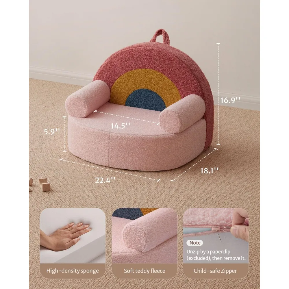 Toddler Chair Comfy, Foam Kids Chair with Soft Teddy Plush, Toddler Reading Armchair with Cute Rainbow Designs 3