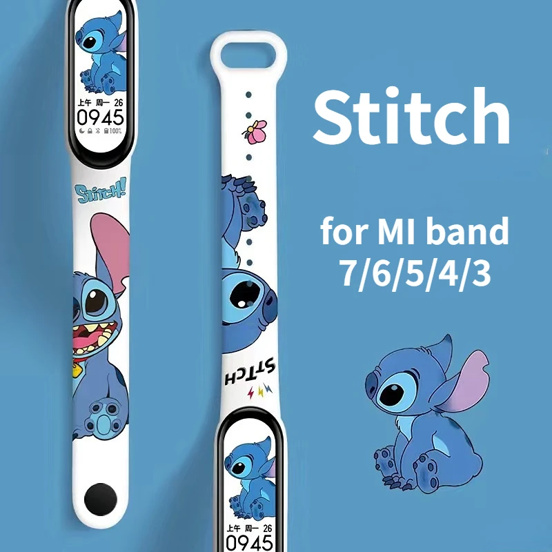 

Disney Stitch Strap for Mi Band 7 6 5 4 3 Mickey for Xiaomi Wriststrap NFC Silicone Wristband Bracelet Replacement