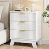 Fluted Nightstand, Wide Side Table with Large Storage Drawers, Mid Century Modern Wood Night Stand with Metal Handle 1