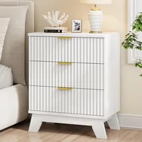 Fluted Nightstand, Wide Side Table with Large Storage Drawers, Mid Century Modern Wood Night Stand with Metal Handle 1