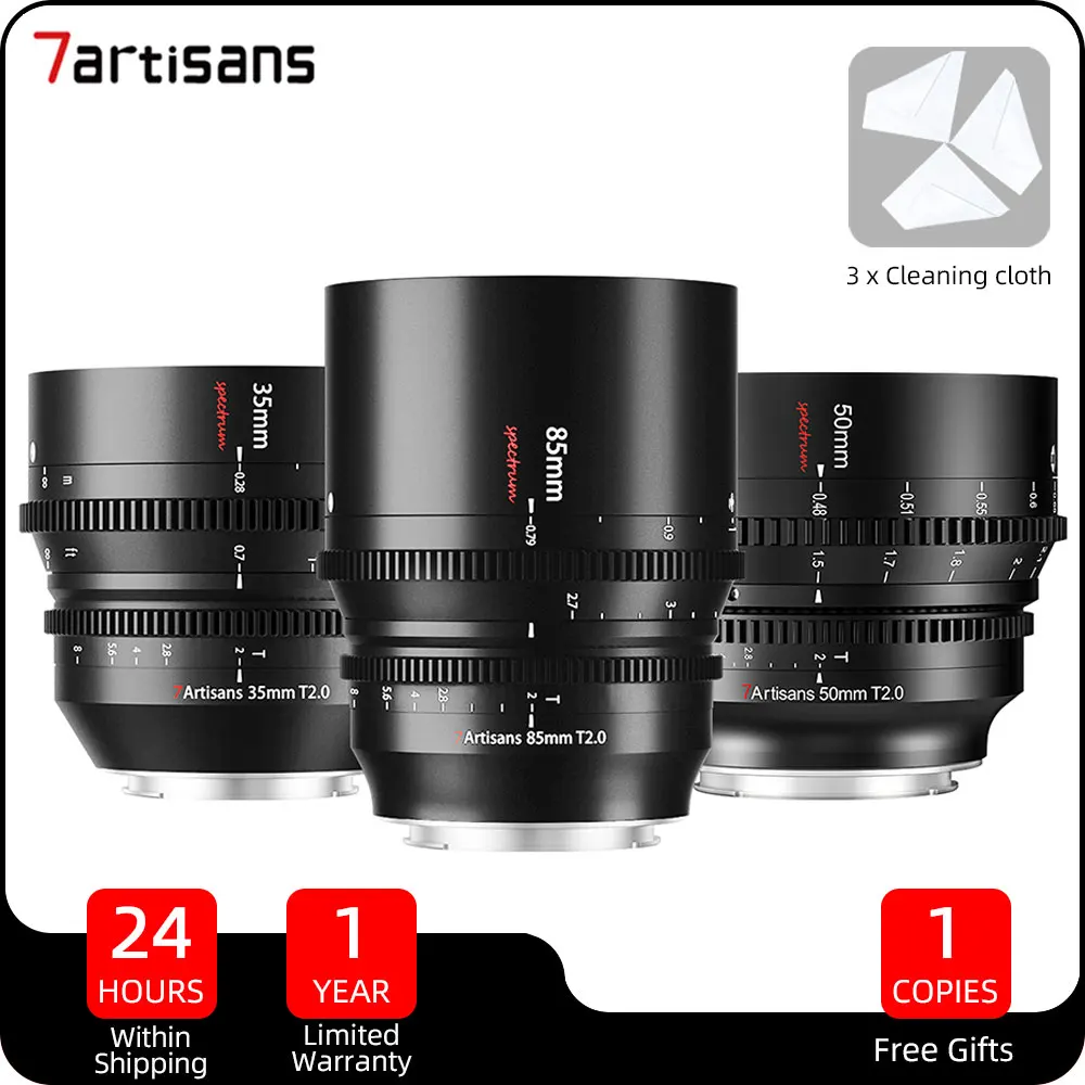 

7Artisans 35mm 50mm 85mm T2.0 Cine Lens Full Frame Large Aperture Lenses for Sony E Nikon Z Sigma Panasonic Leica L Canon EOS-R