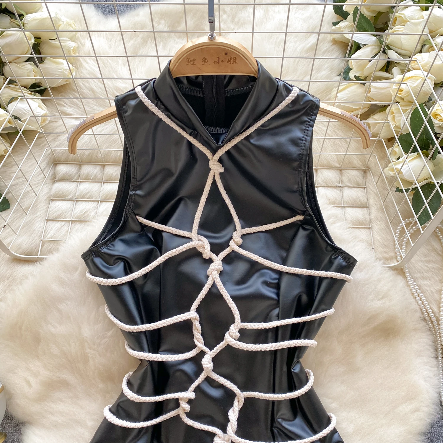 Leather Sexy Hot Sweet Slim Bodysuit Romper Women Uniform Sheath Lingerie Cosplay V Neck Full Body Sexy Binding Rope Jumpsuit