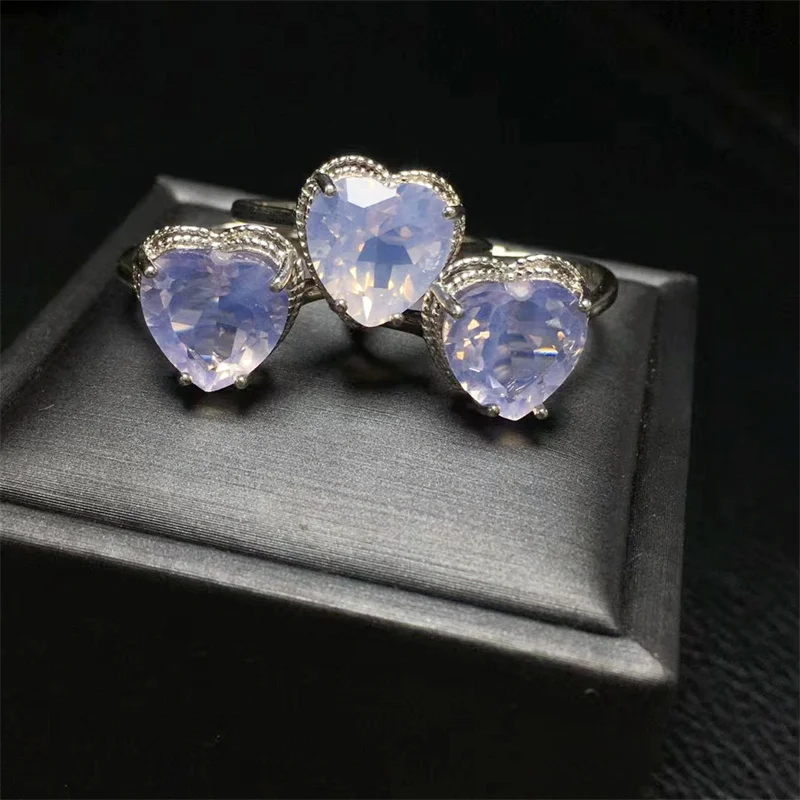 

S925 Natural Lavender Amethyst Heart Rings For Women Vintage Sparkling Birthstone Gemstone Jewelry Handmade Gift 1PCS