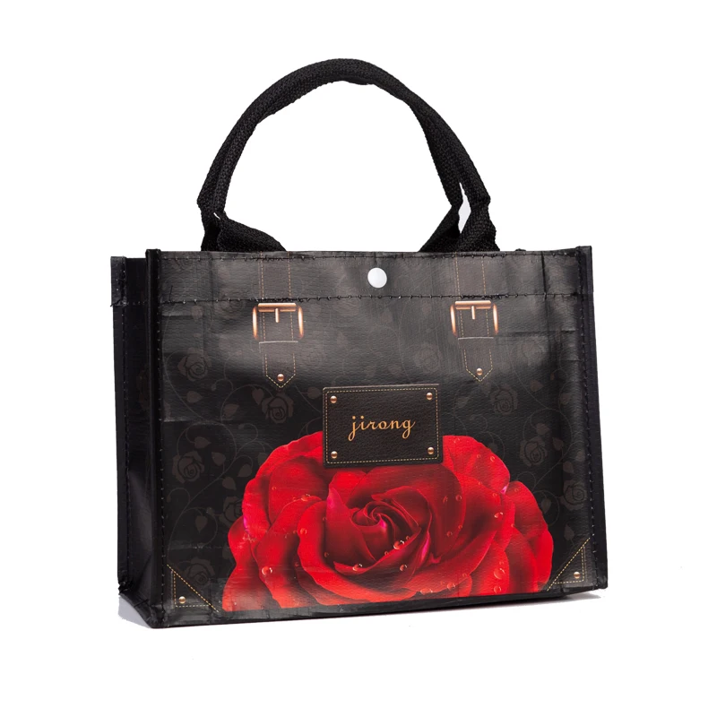 thumbnail image 1 of Bolsa de compras de gran capacidad, duradera, para mujer, de tela gruesa y sólida, ecológica, con flores rosas, reutilizable, para viaje y almacenamiento, 1 of 5