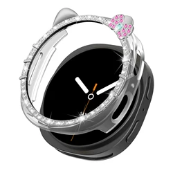 Bling Protective Bumper Shell - Durable Hard PC Case with Glitter Design for Galaxy watch 8 44mm (Silver)