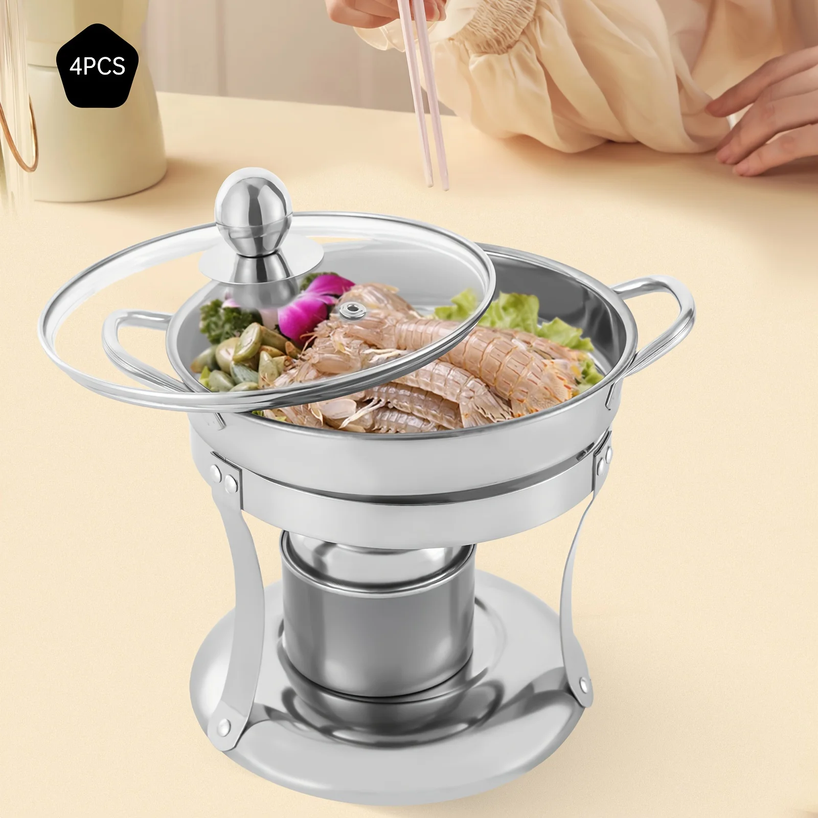 

4 Set Small Stainless Steel Buffet Warmer Chafer Round Chafing Silver Chafing Dish Stainless Steel Round Chafing Dish Round Warm