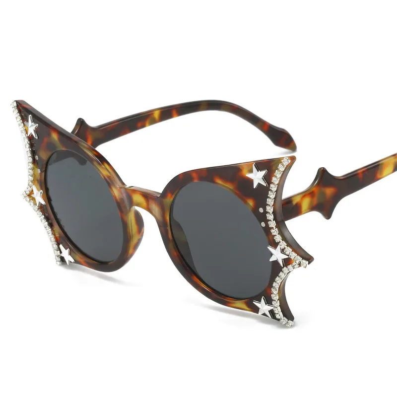 Hip Hop Stylish Women Sunglasses Bat Shape Rhinestone Decoration Sun glasses Female Stage Show Cool Sunglasses 5