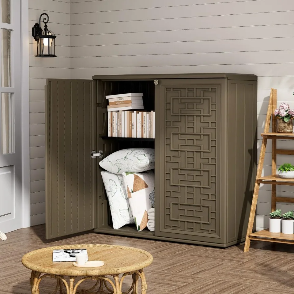 HDPE Outdoor Storage Shed, Outdoor Plastic Storage Cabinet, Horizontal  Resin Tool Shed for Garden, All Weather Outdoor Storage - AliExpress, image size:960x960