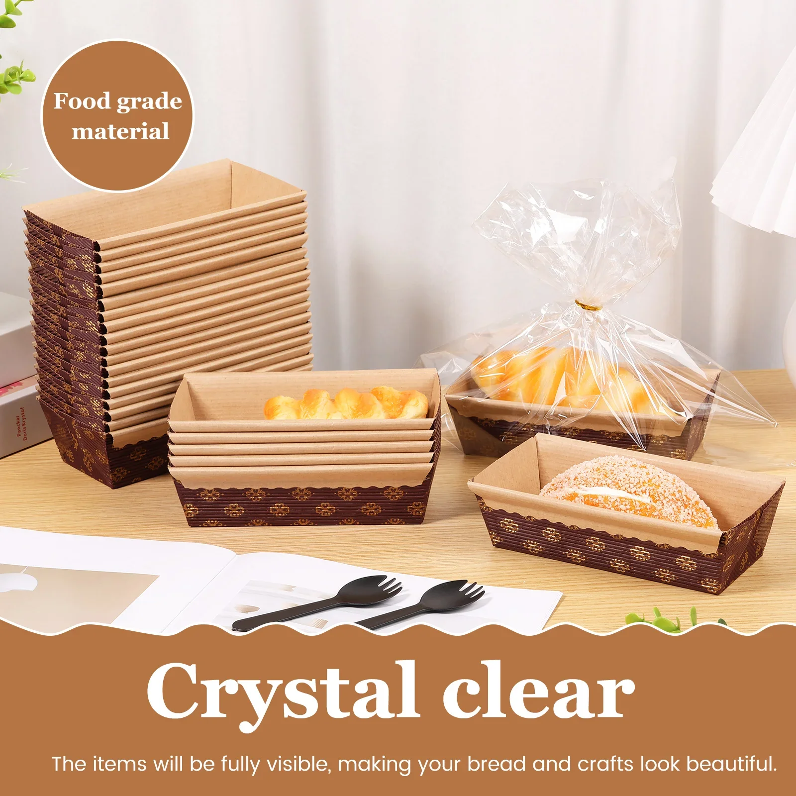 25pcs Baking Pans Paper Pan Loaf Bread Mold Toast Disposable Cake Food Containers Liner Bread Pan with Bags Baking Supplies