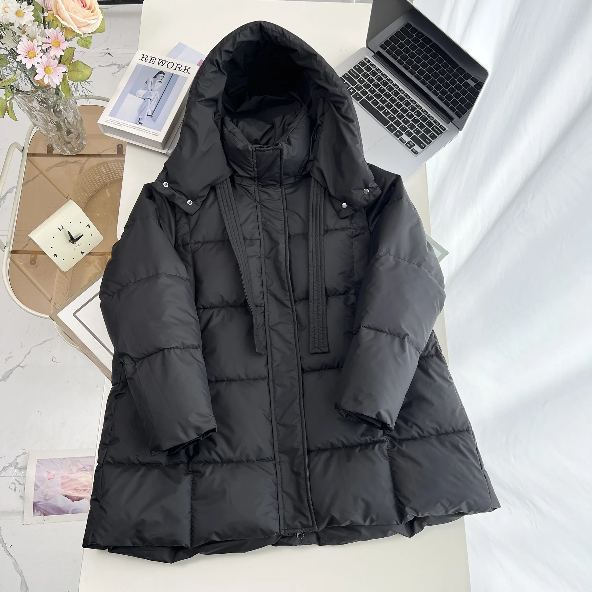 XXXXXL Fashion Plus Size Women's Parkas Winter New Simple Ribbon Hooded Padded Jacket Thicken mid-length Warm Coats 6882