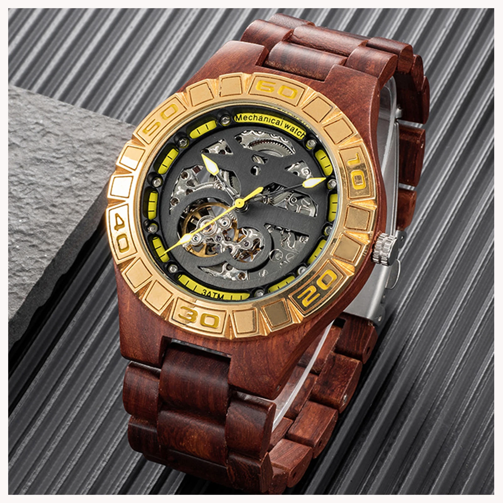 Men's wooden mechanical watch, fully automatic analog fashion watch, best Valentine's Day/Anniversary gift for men