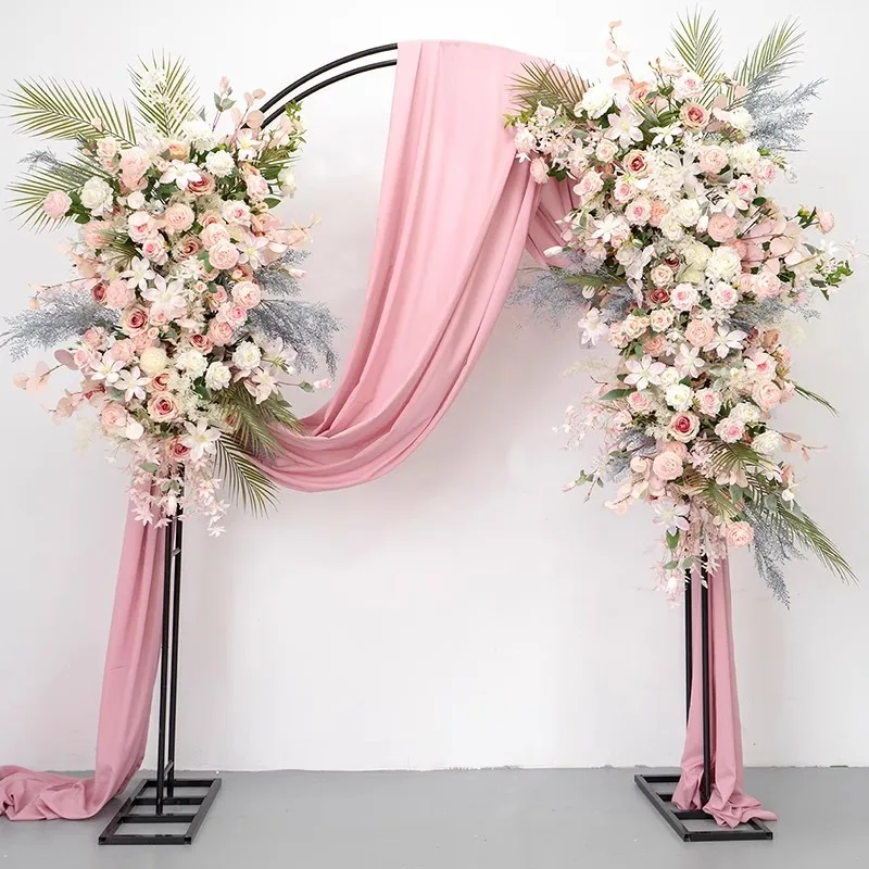 

Pink White Artificial Wedding Arch Flowers Decor Rose Peony Hang Floral Event Party Arrange Props Green Plants Table Runner Row