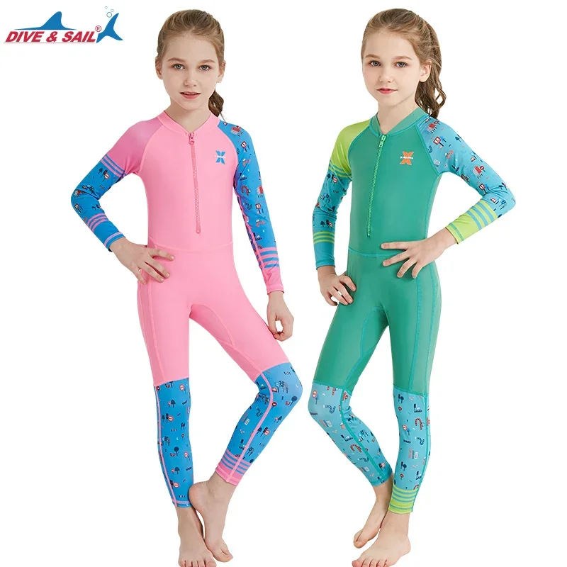 UPF50+ Children Diving Suit Kids Long-sleeve Spandex Anti-UV Thin Style Boys Girls Surfing Jumpsuit Swimwear Wetsuit Kayak 4