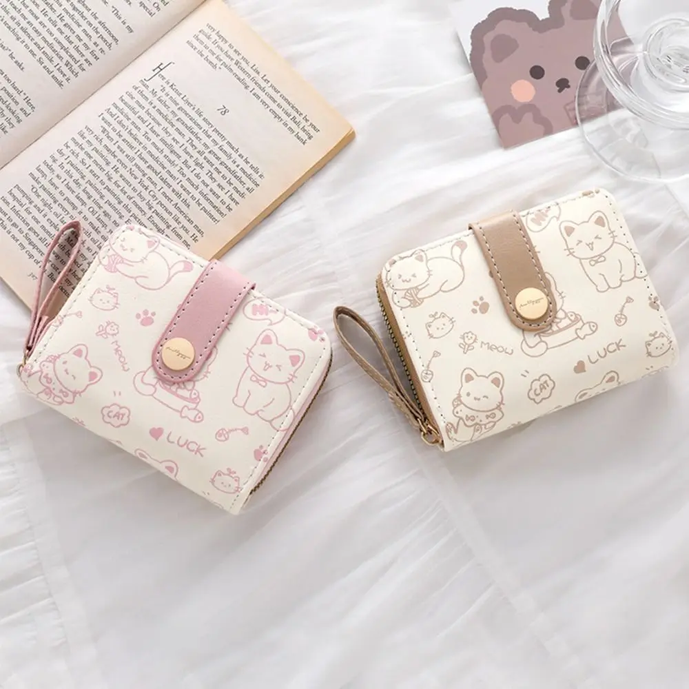 Fashion Cute Cat Short Wallet Large Capacity PU Leather Coin Purse Lightweight Women Wallet 4
