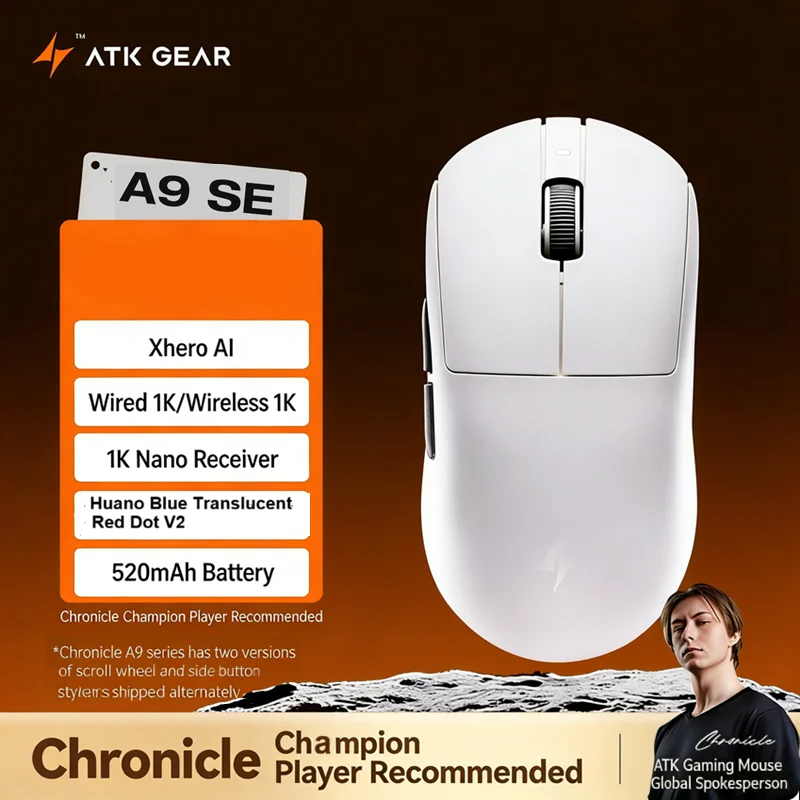 ATK DragonFly A9 Air Ultimate Wireless Gaming Mouse - High-Performance 42,000 DPI, 8KHz RGB with Ergonomic Design