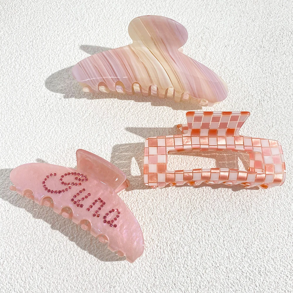 Acetate Pink Rainbow Eye Flower Lattice Hamburger Hair Clip Claw For Women Temperament Ponytail Barrette Hair Accessories 2023