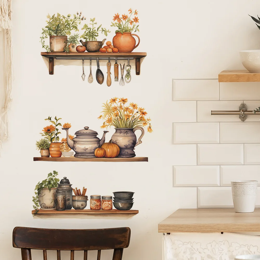 Wall Stickers 1PCS Painted Green Plant Flower Pot Wall Paste Living Room Kitchen Home Decoration Self adhesive