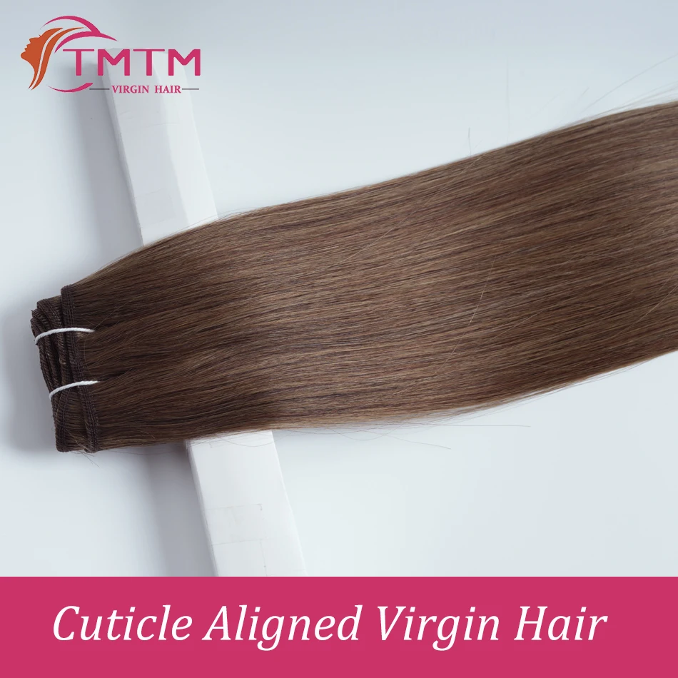 Tmtm cabelo virgem russo trama cutícula alinhada natural marrom osso extensões de cabelo em linha reta máquina feita tecer 50g 100g vendas