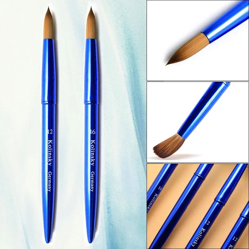 Pure Blue Metal Handle Nail Brush Mink Hair Manicure Brushes UV Gel Painting Drawing Nail Pens Salon Nail Tools Custom TIANMI 6