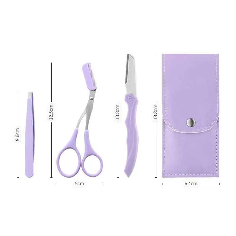Karsyngirl 2/3Pcs Stainless Steel Eyebrow Trimmer Folding Eyebrow Trimming Suit Eyebrow Clipper Comb Tweezers Makeup Tools 5