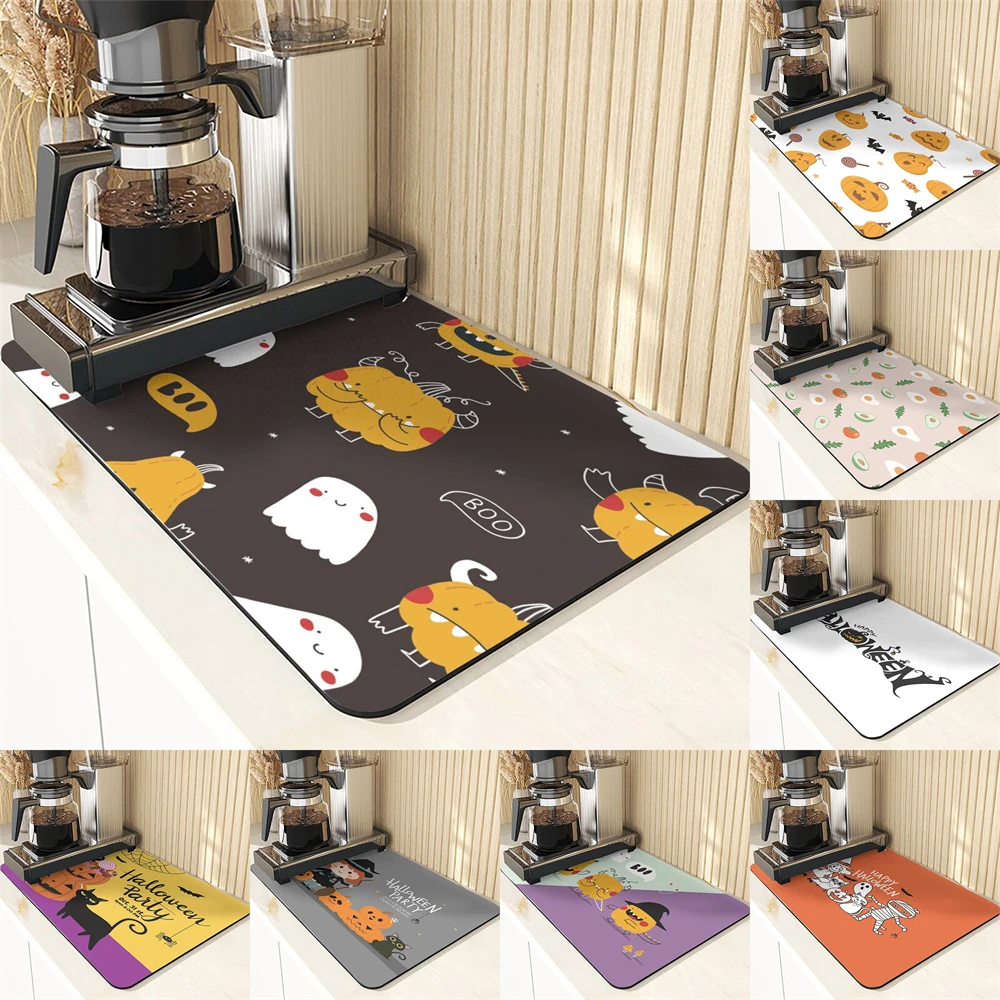 

Хэллоуин стиль кухня Напиток Coaster Настольный коврик мультфильм Тыква шаблон кофе Угловые подставки абсорбирующий сушильный коврик для кухни