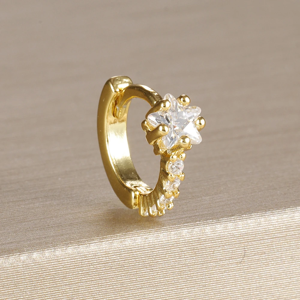 1 STÜCK 18K vergoldeter Edelstahl Runde Kreis Ohrringe für Frauen Teenager Kubikzircon Stern Blatt Creolen Piercing Schmuck