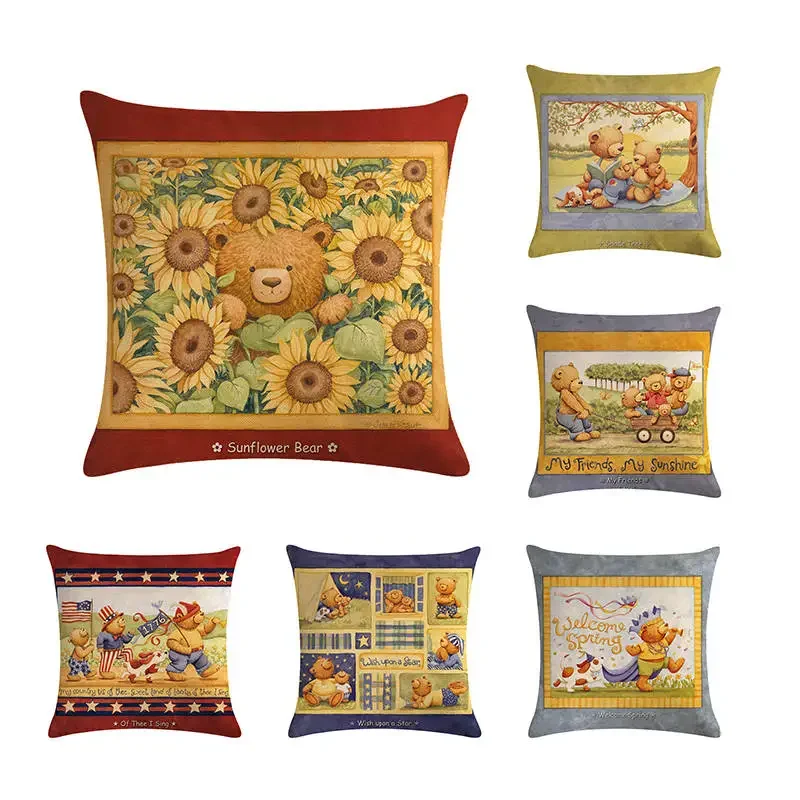 

Cushion Cover Cartoon Bear Pillowcase Linen Car Home Decor