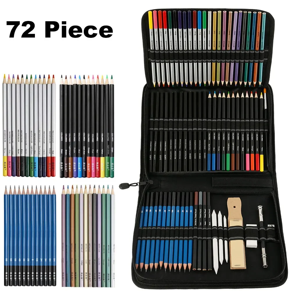 Professional set of ToneGrip colored pencils for drawing and sketching with 72 units, graphite colored pencils, charcoal rod too