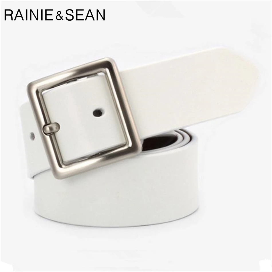 Rainie Sean White Belt Women Real Leather Belts For Women Pin Buckles