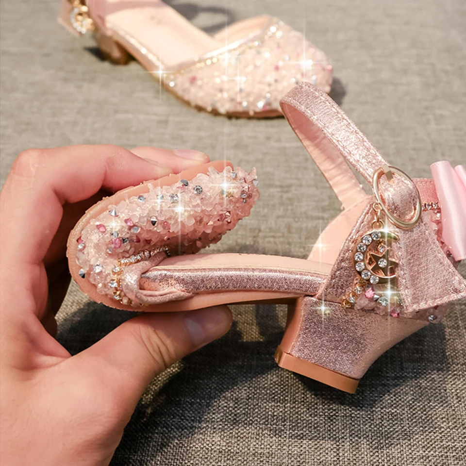 Stunning Little Girl High Heels Princess Sandals Sparkling Sequin Rhinestone Comfortable Pageant Celebration Occasion Kids Shoes