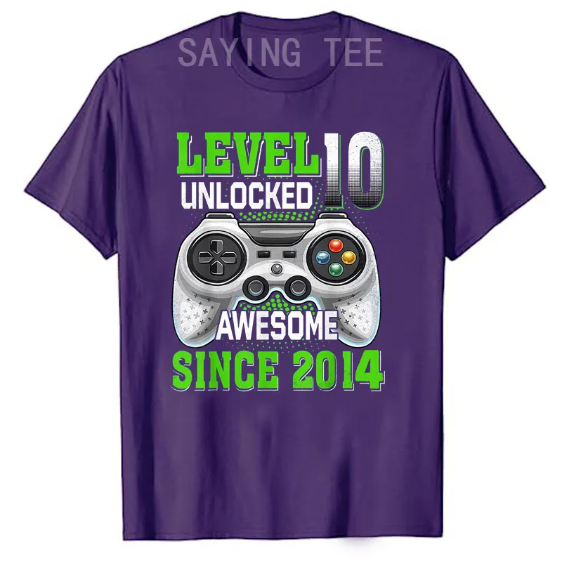 Level 10 Unlocked Awesome Since 2014 Gamer 10th Birthday T-Shirt