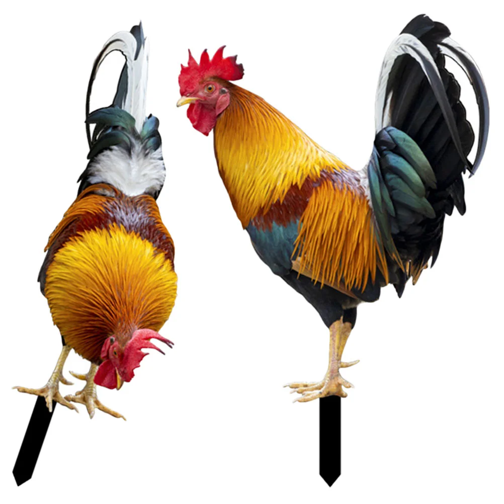

2 Pcs Decorative Garden Inserts Yard Ornaments Outdoor Decorations Flower Pots Chicken Stake Sign Stakes Lawn