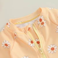 Newborn Baby Girls Swimsuit with Hat Long Sleeve Flower Print Zipped Zipper Jumpsuit Bathing Suit Swimwear for Summer 0-3M 4