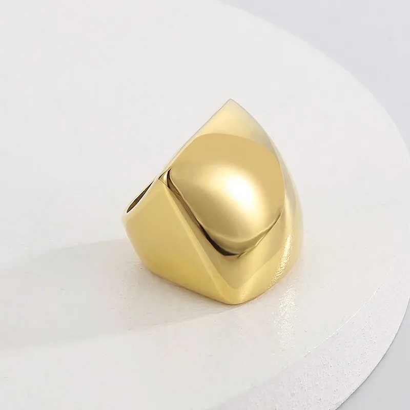 Elegant Multi-Tone Stainless Steel Wide Band Ring for Women - Glossy Geometric Jewelry Gift