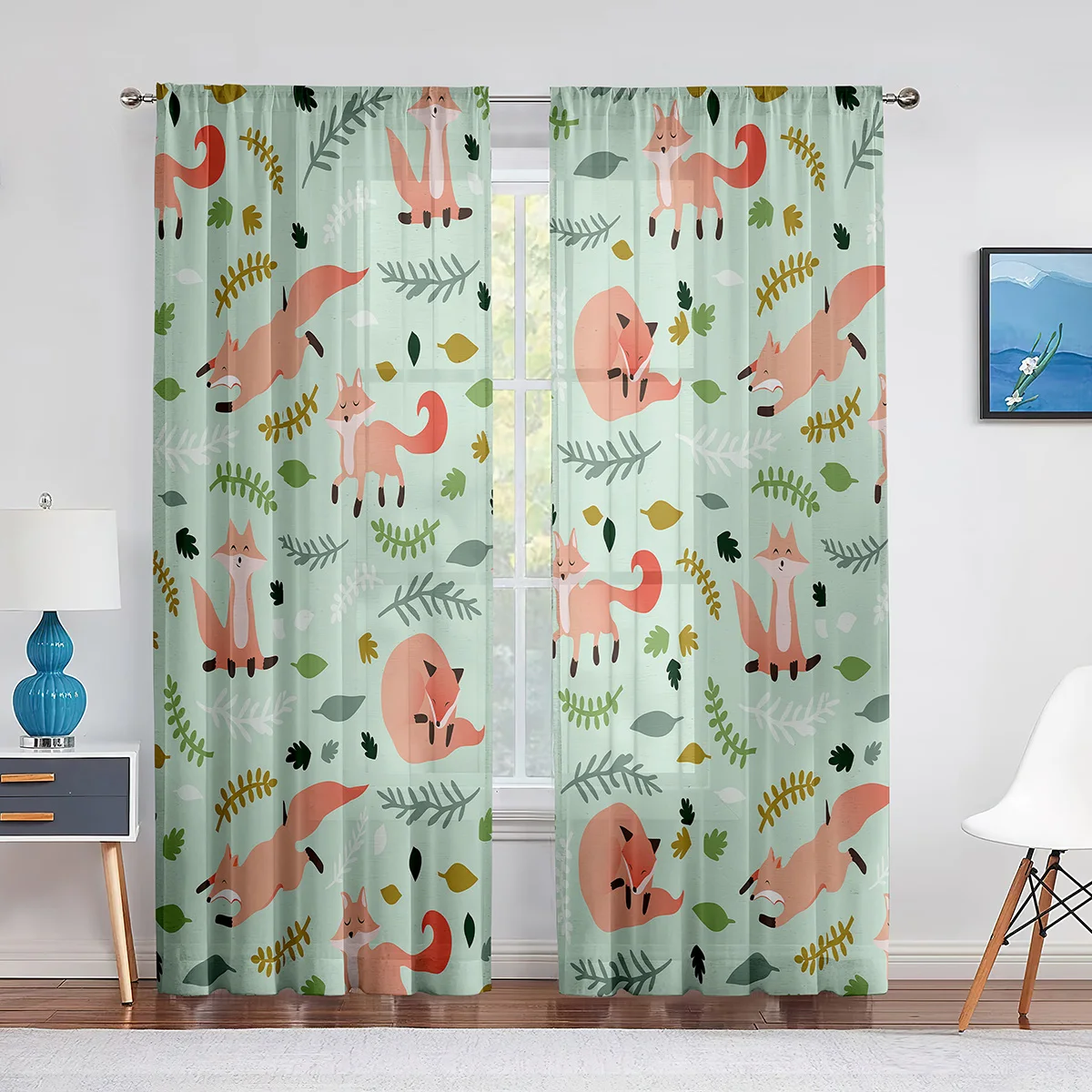 Safari Dschungel-Vorhänge Fürs Kinderzimmer – Mit Verdunklung & Süßen Tier-Motiven (117x183cm, 2-teilig)