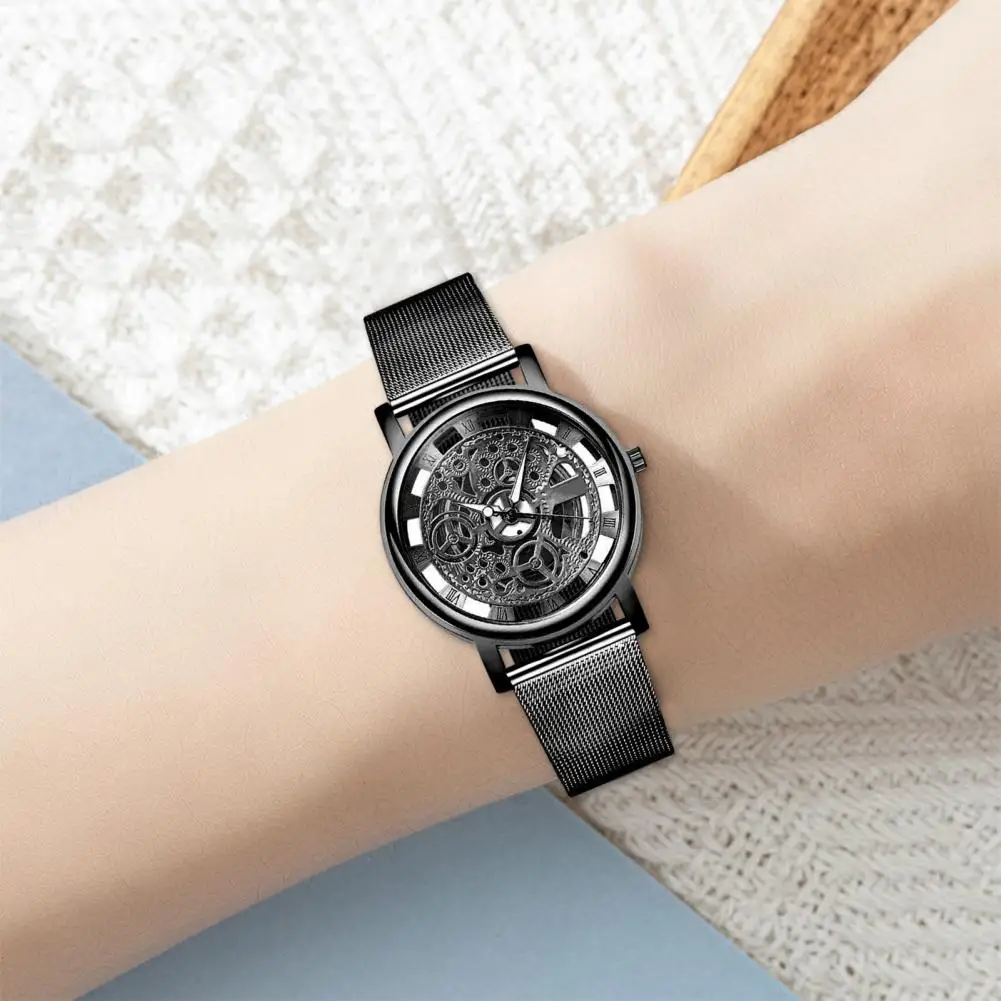 

Часы в стиле унисекс, с перфорацией, имитация механических элементов, из нержавеющей стали, роскошный круглый циферблат, регулируемый винтажный Деловой Подарок