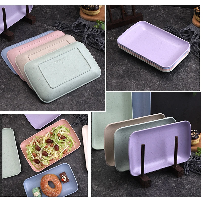 5PC Wheat Straw Plates Unbreakable Reusable Plate Set Perfect Dinner Dishes Bone Collection Plates Tableware for Home Kitchen