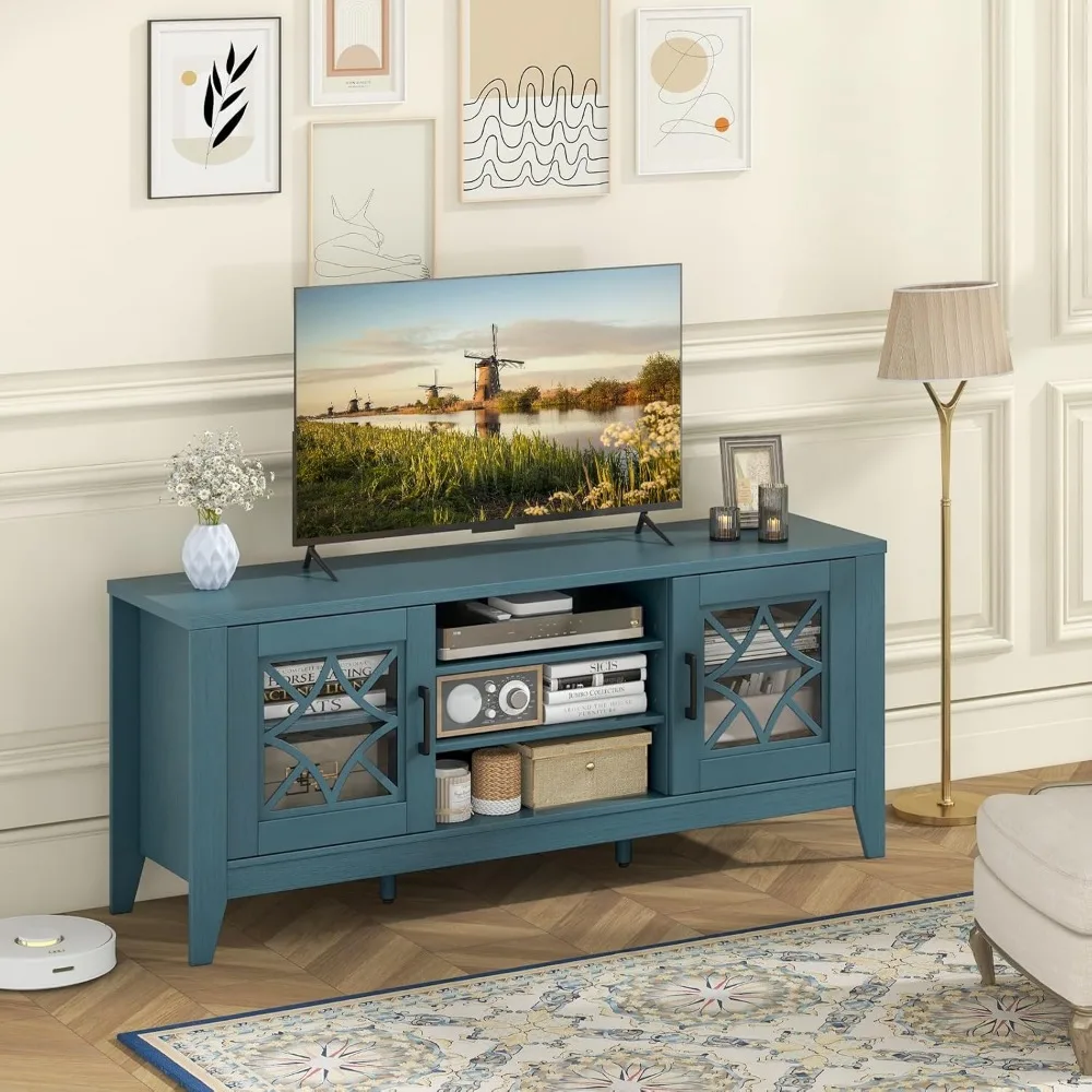 Farmhouse TV Stand for 65-Inch TVs - Classic Media Entertainment Center with Glass Door Cabinets & Adjustable Shelves 5