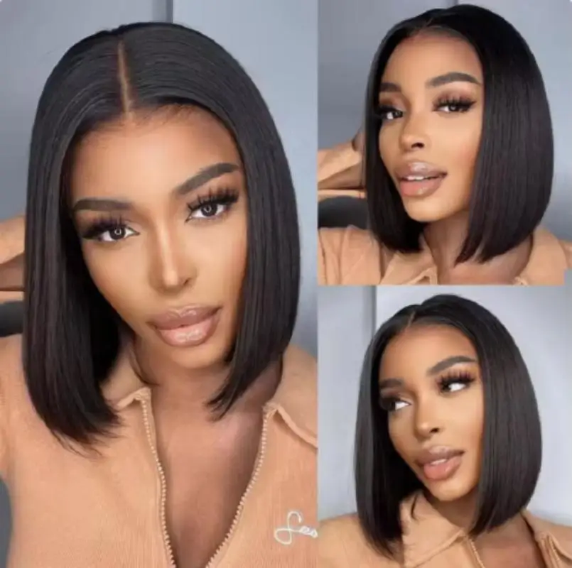 2026 New Short Straight Bob Human Hair Wigs, Full Machine Made, Pre-Cut 4x4 Lace, Elastic Drawstring, Upgraded Breathable Wigs 4