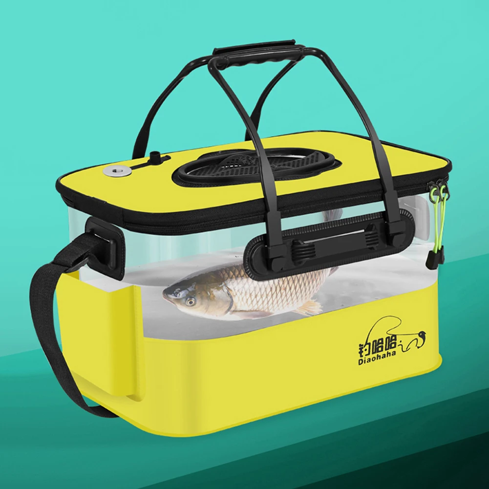 YUANGANG Secchio Da Pesca Pieghevole In EVA – Borsa Portapesce Impermeabile Con Coperchio A Rete E Spallacci Regolabili Per Campeggio E Outdoor (50 Cm)