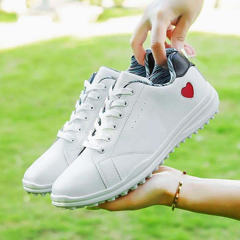 Women's Golf Shoes Waterproof Breathable Athletic Casual Shoes golf Fixed Spikes Small White