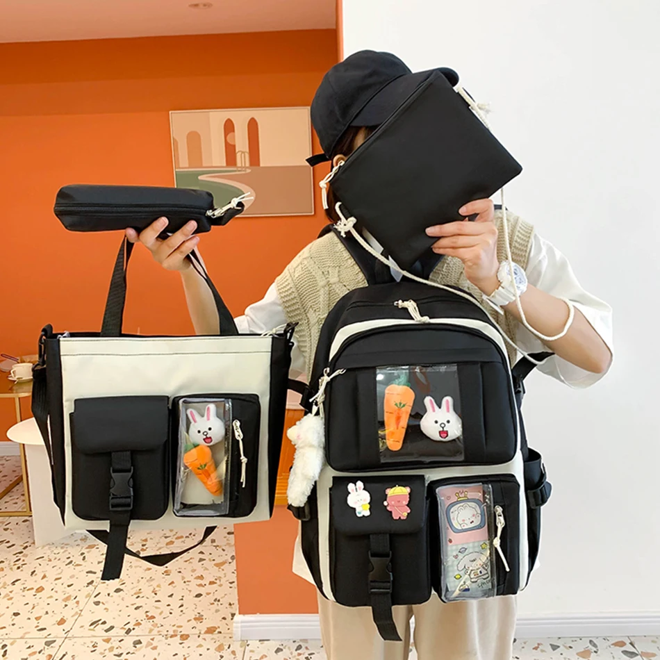 4 Pcs Women's Nylon Backpack Backpacks for School Teenagers Girls High