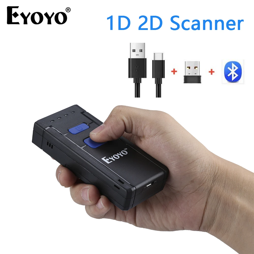 Eyoyo Mini Scanner Di Codici A Barre Bluetooth 1D Portatile 2.4Ghz Connessione Cablata Usb Wireless Lettore Di Codici Qr 2D Per Telefoni/Ipad/Windows 
