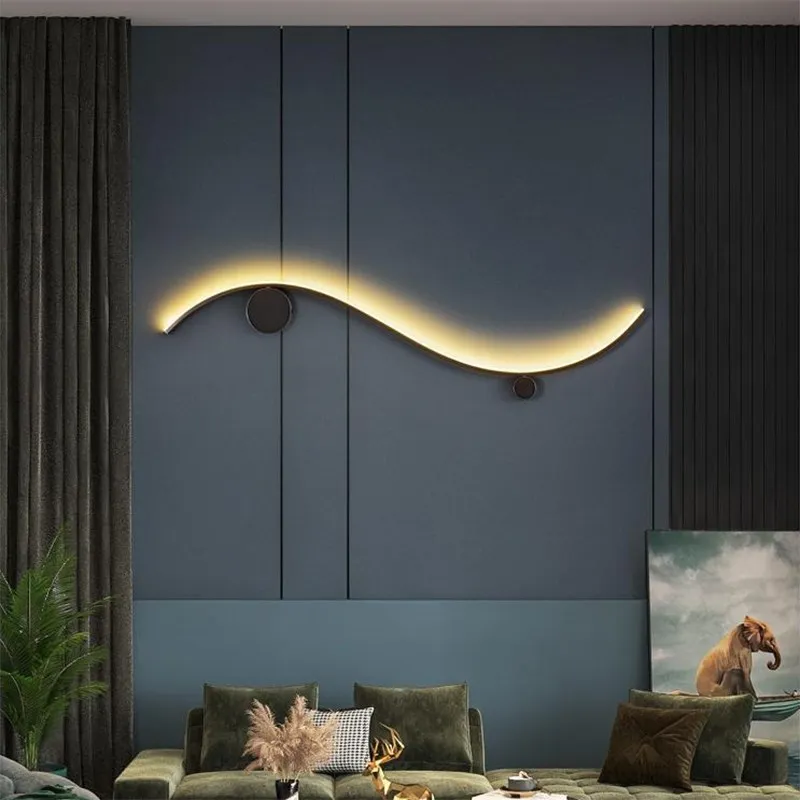 Modern Copper Wall Lamp Black Rub Gold Long Line Decor Wall Sconces Para Sala de estar Quarto Escadaria Iluminação Interior Lustre