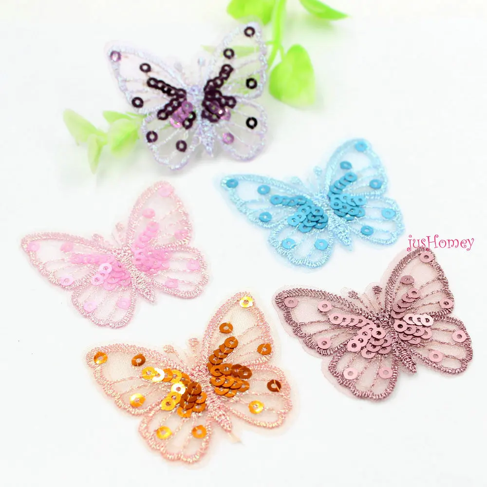 

40PCS/lot Embroidery Lace Sequin Butterfly Appliques 5.0cm Translucent Single layer for Party Decor,Garment Embellishment