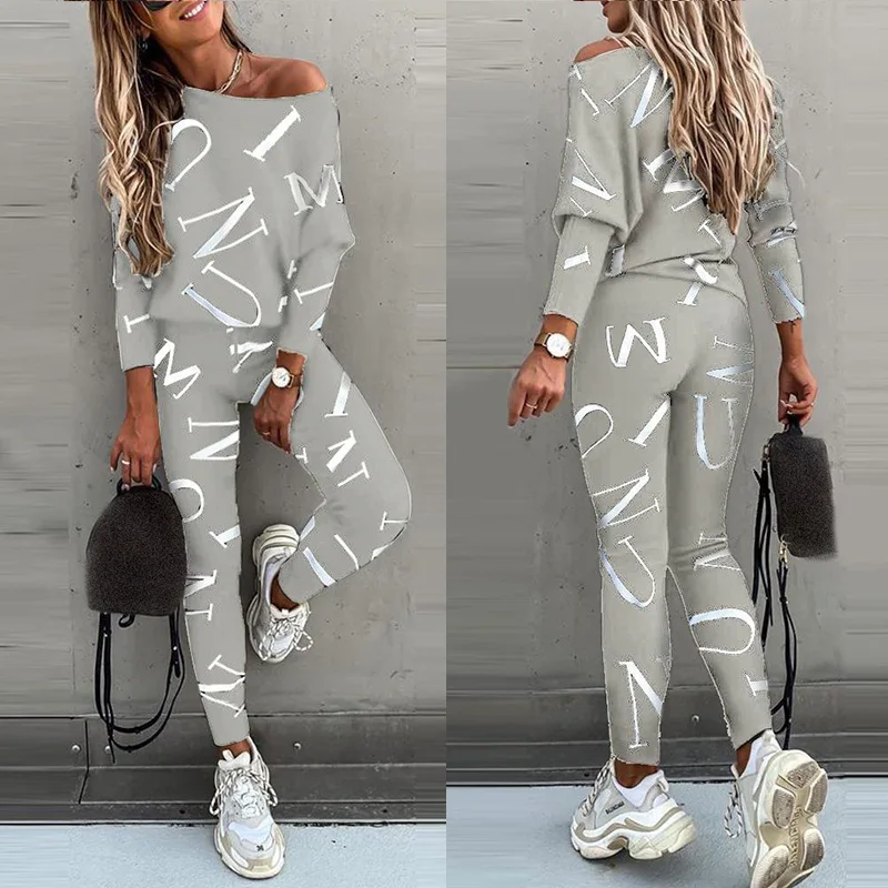 2023 spring and autumn new explosive European and American women's letters printed long-sleeved trousers leisure suit