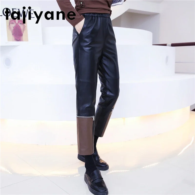 

Tajiyane Streetwear Women Real Sheepskin High Waist Trousers High Quality Woman Genuine Leather Pants Mujer Pantalones TN2444