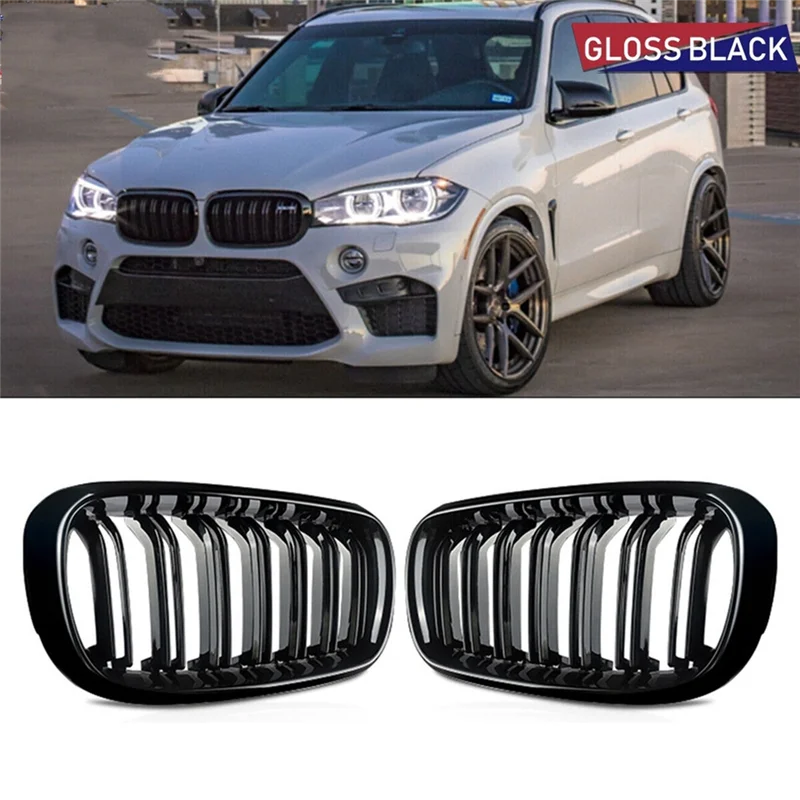 BMW F15 F16 X5 X6 F85 F86 2014-2018용 광택 블랙 프론트 범퍼 키드니 레이싱 그릴 카 더블 슬랫 그릴
